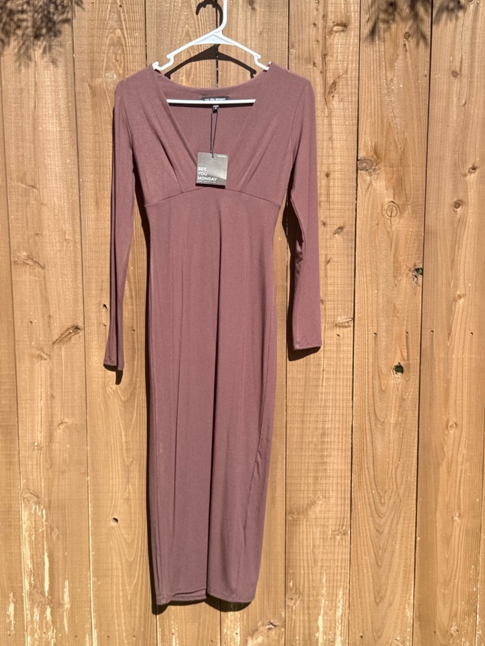 See You Monday Dusty Mauve Long Sleeve V-Neck Midaxi Dress